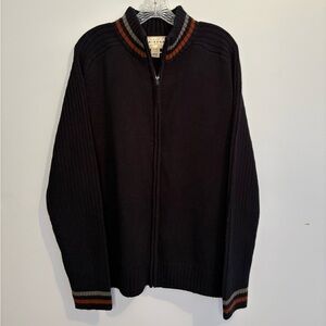 Vintage Arizona Men's XL Mock Neck Full Zip Sweater Black Striped Long Sleeve